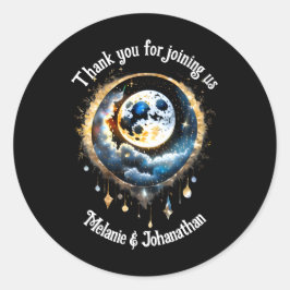 Pegatina Redonda Moda celestial del cielo estrellado de luna llena