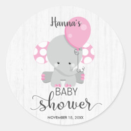 Pegatina Redonda Moda Chica elefante rosa de madera Baby Shower