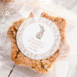 Pegatina Redonda Moda Cottage rosa Bunny Chica Floral Primer cumple