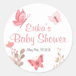 Pegatina Redonda Moda cúpula Mariposas Florales Rosadas Baby Shower