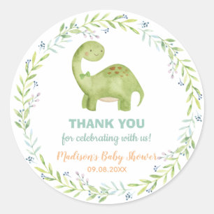 Pegatina Redonda Moda Cute Dinosaurio Brontosaurus Boy Baby Shower