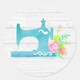Pegatina Redonda Moda de cabaña de Shabby Maquinaria de coser Mader