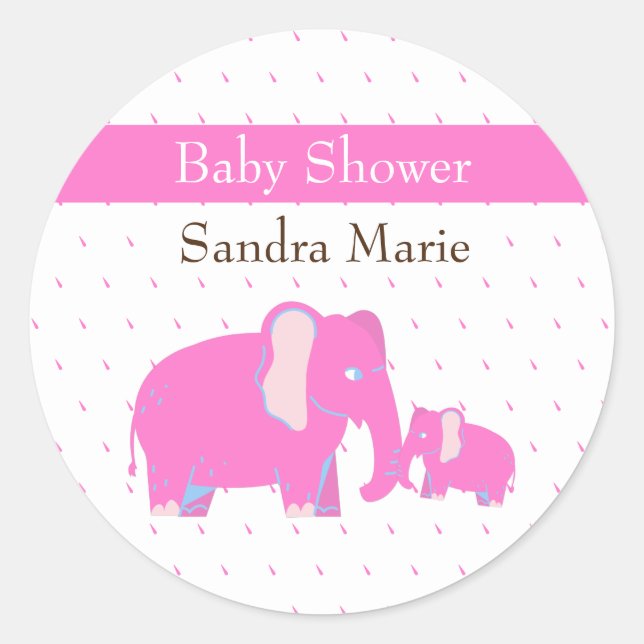 Pegatina Redonda Moda de elefante rosa niña simple Baby Shower (Anverso)