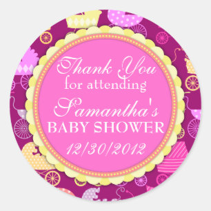 Pegatina Redonda Moda de rodillos (Girly) Baby Shower