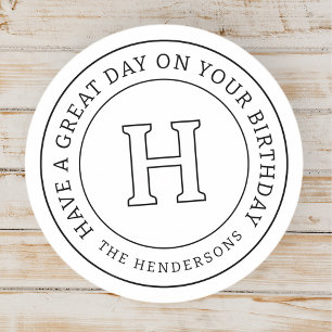 Pegatina Redonda Moda de saludos de cumpleaños Monograma de familia