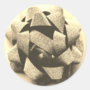 Pegatina Redonda Moda dorada presente arco fiesta