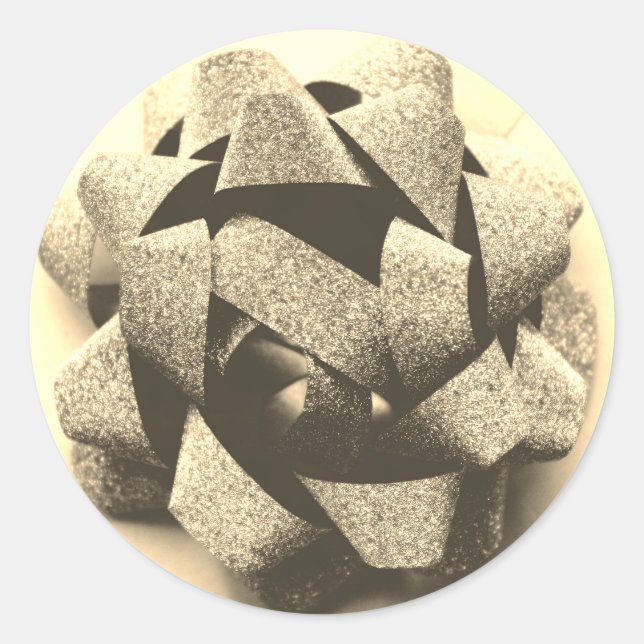 Pegatina Redonda Moda dorada presente arco fiesta (Anverso)