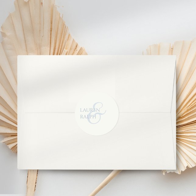 Pegatina Redonda Moda Dusty Blue & Ivory Script Boda (Subido por el creador)
