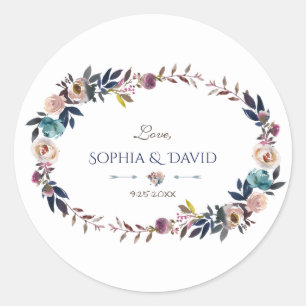 Pegatina Redonda Moda Dusty Blue Misty Rosa Wreath Boda