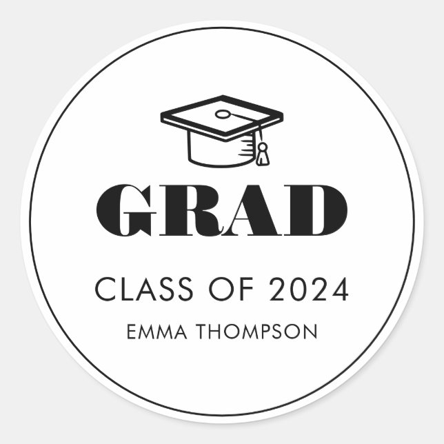 Pegatina Redonda Moda Elegante Graduación Clase Cap Año (Anverso)