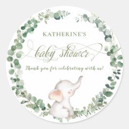 Pegatina Redonda Moda Elephant Greenery Género Baby Shower neutral