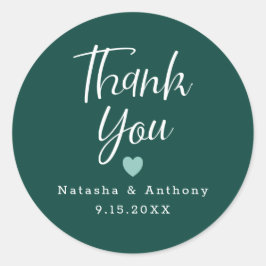 Pegatina Redonda Moda Emerald Green White Heart Gracias Boda