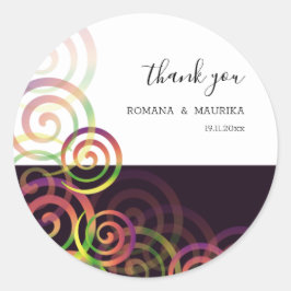 Pegatina Redonda Moda Espiral Arcoiris En Púrpura Profundo