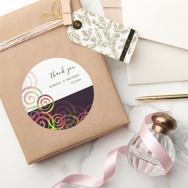 Pegatina Redonda Moda Espiral Arcoiris En Púrpura Profundo (Regalar)