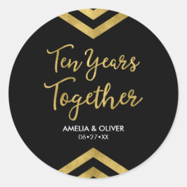 Pegatina Redonda Moda Faux Gold Chevron Fiesta del décimo aniversar