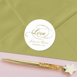 Pegatina Redonda Moda Faux Relieve metalizado dorado Wedding Favor 