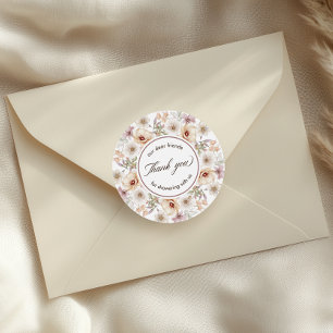 Pegatina Redonda Moda Floral acuarela Baby Shower Gracias