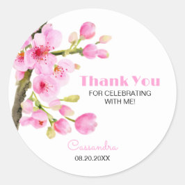 Pegatina Redonda Moda Floral de cerezo rosa