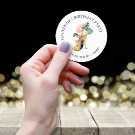 Pegatina Redonda Moda Floral Gold High Heel Shoel Cumpleaños Gracia