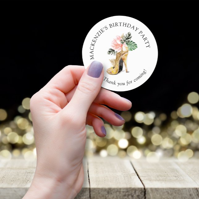 Pegatina Redonda Moda Floral Gold High Heel Shoel Cumpleaños Gracia (Subido por el creador)