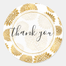 Pegatina Redonda Moda Flores de Oro Personalizadas Gracias