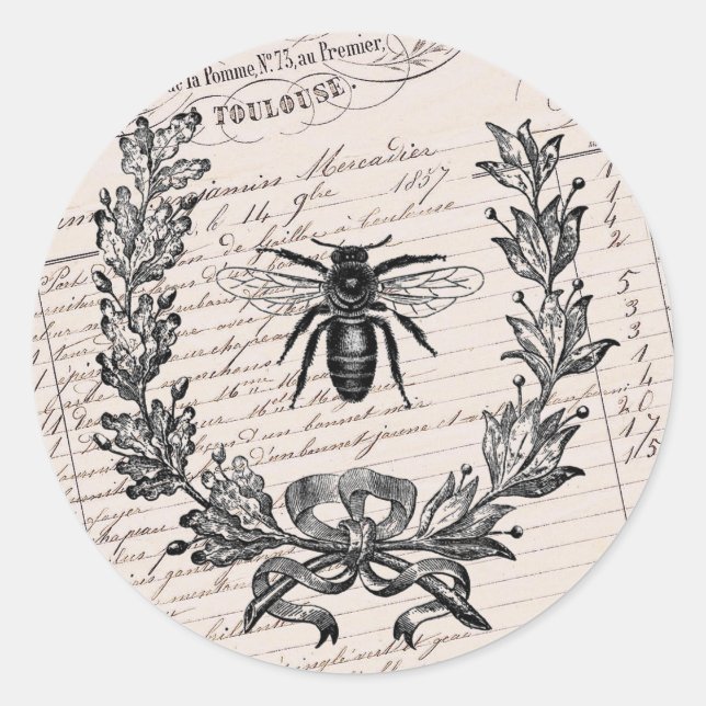 Pegatina Redonda Moda francesa vintage Honey Bee (Anverso)