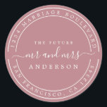 Pegatina Redonda Moda Futuro Sr. Sra. Return Dirección Dusty Rosa<br><div class="desc">Moda, boda moderno y simple retorno se dirige al pegatina redondo clásico con el texto el futuro Sr. y la Sra. en un elegante guión negro sobre un polvoriento fondo rosa. Simplemente agrega tu nombre y dirección. Diseñado exclusivamente para usted por Happy Dolphin Studio. Si necesita ayuda o productos coincidentes,...</div>