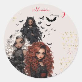 Pegatina Redonda Moda glam gótico espantosas niñas fiesta de cumple