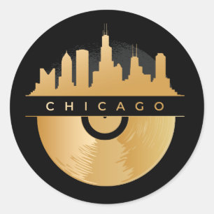 Pegatina Redonda Moda Golden Vinyl del Skyline de Chicago Illinois