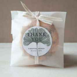 Pegatina Redonda Moda Gracias Sage Green Ginkgo Wedding Favor