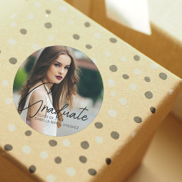 Pegatina Redonda Moda Graduación Foto Sobreposición manuscrita del 