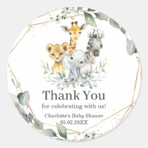 Pegatina Redonda Moda Greenery Jungle Animales Baby Shower Cumpleañ