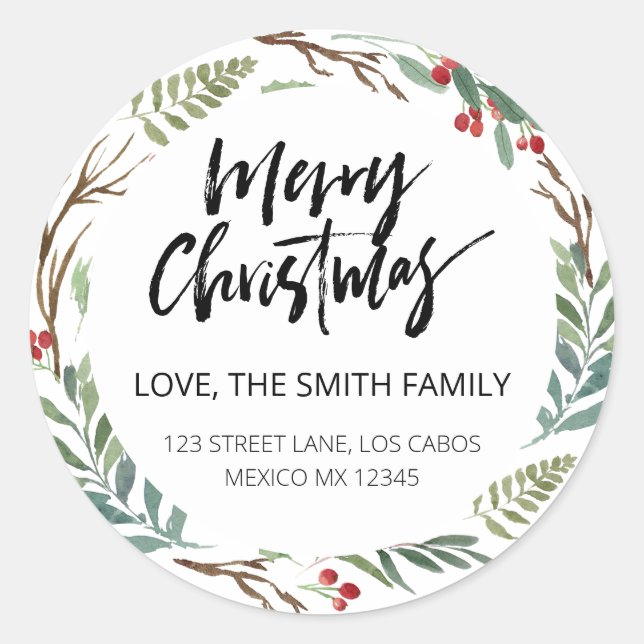 Pegatina Redonda Moda Greenery Red Berries Navidades Dirección de R (Anverso)