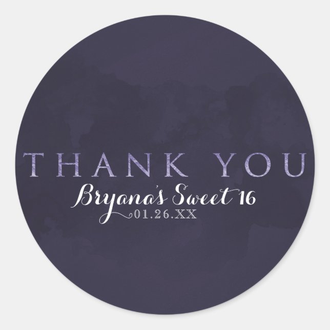 Pegatina Redonda Moda gris de ciruela humeante Glam Modern GRACIAS  (Anverso)