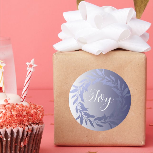 Pegatina Redonda Moda Guión Alegría Relieve metalizado azul Navidad (Fiesta)