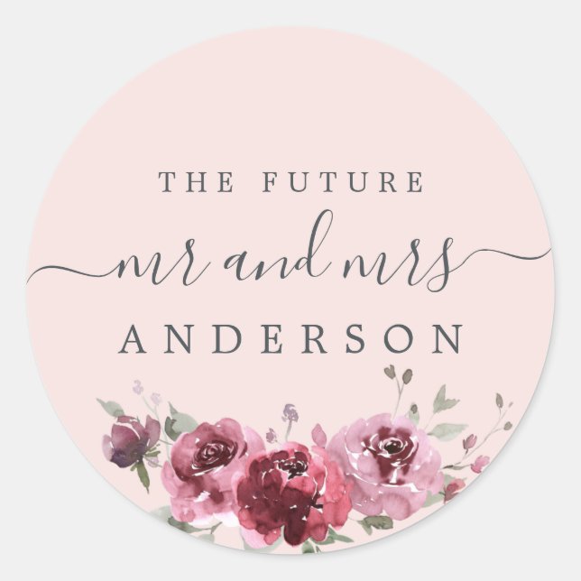 Pegatina Redonda Moda Guión Futuro Sr. Burgundy Floral Pink (Anverso)