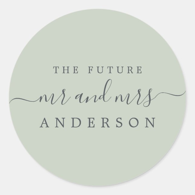 Pegatina Redonda Moda Guión Futuro Sr. Pastel Green Boda (Anverso)