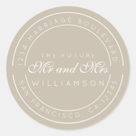 Pegatina Redonda Moda Guión Futuro Sr. Sra. Boda Dirección de Retor