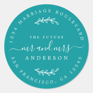 Pegatina Redonda Moda Guión Futuro Sr. Sra. Boda Dirección de Retor