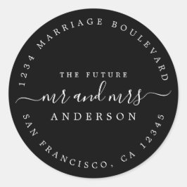 Pegatina Redonda Moda Guión Futuro Sr. Sra. Boda Dirección de Retor