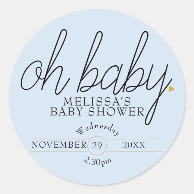 Pegatina Redonda Moda guión oro corazón bebé ducha oh bebé (Anverso)