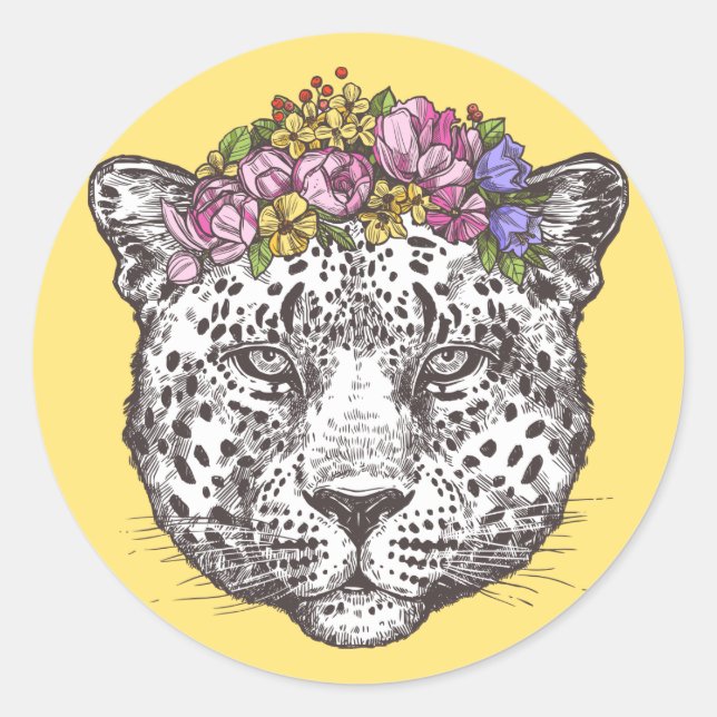 Pegatina Redonda Moda hippie leopardo (Anverso)