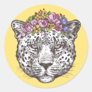 Pegatina Redonda Moda hippie leopardo