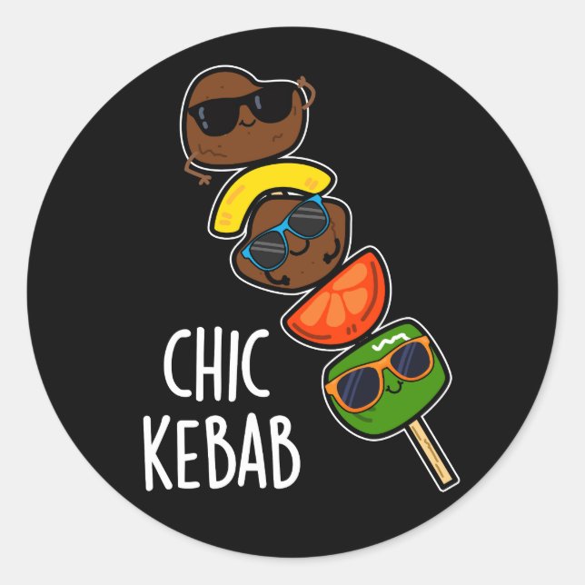 Pegatina Redonda Moda Kebab Funny Shish Kebab Pun Dark BG (Anverso)