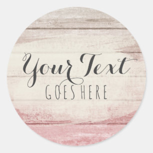 Pegatina Redonda Moda lamentable rosada de madera rústica de la
