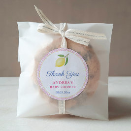 Pegatina Redonda Moda Lemons Chica blanco rosa Baby Shower Favor