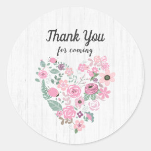 Pegatina Redonda Moda Madera Blanca y Floral Whimsical Gracias Por