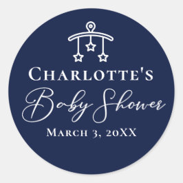 Pegatina Redonda Moda Medianoche Azul Baby Shower Personalizado