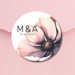 Pegatina Redonda Moda Minimalista Boda floral rosa moderno<br><div class="desc">Diseño moderno, sobrio, rosa, negro y blanco con flores bodas. Un aspecto clásico pero caprichoso con flores de color rosa, negro, gris y crema con fuentes negras y letras modernas. Edite todo el texto a su propia información. ¡Incluso puedes cambiar el color de fondo a lo que quieras! También tengo...</div>