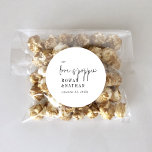 Pegatina Redonda Moda moderna blanco y negro Nuestro amor es palpín<br><div class="desc">Esta moderna moda en blanco y negro, nuestro amor es el pegatina redondo clásico de poppin, perfecto para una simple recepción nupcial. El minimalista diseño boho presenta una tipografía bohemia rústica única y elegante en blanco y negro minimalista. Personalice las etiquetas del pegatina con sus nombres y la fecha. Estos...</div>